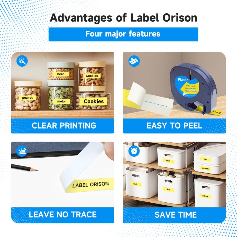 Label Orison Compatible with Dymo LetraTag Refills Yellow 91332 12mm Plastic Label Tape for DYMO Label Maker Refills Letra Tag LT100H LT100T 200B QX50, Black on Yellow, 1/2" x 13'(12mm x 4m), 5Pack - Image 3